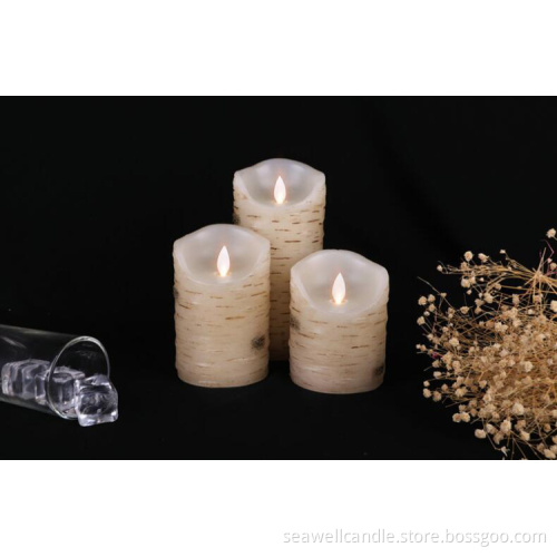 Real paraffin wax birch led pillar candle
